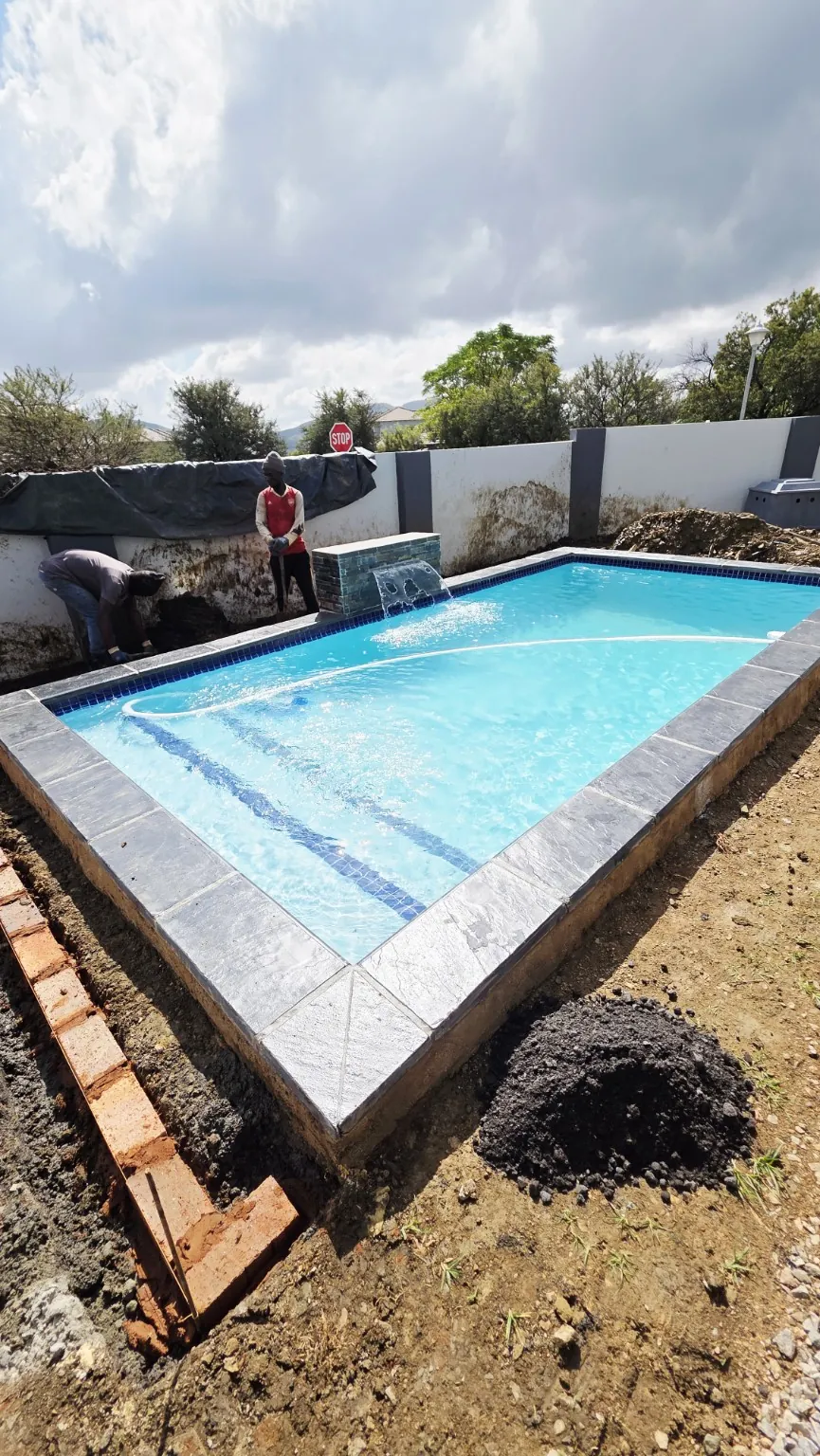 Completed pool with waterfall